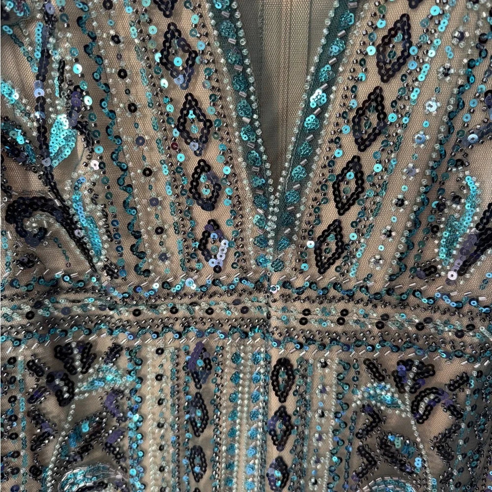 Babeyond 1920s Gatsby Beaded Dress Size 16 Teal Art Deco Formal Gown - Picture 10 of 12